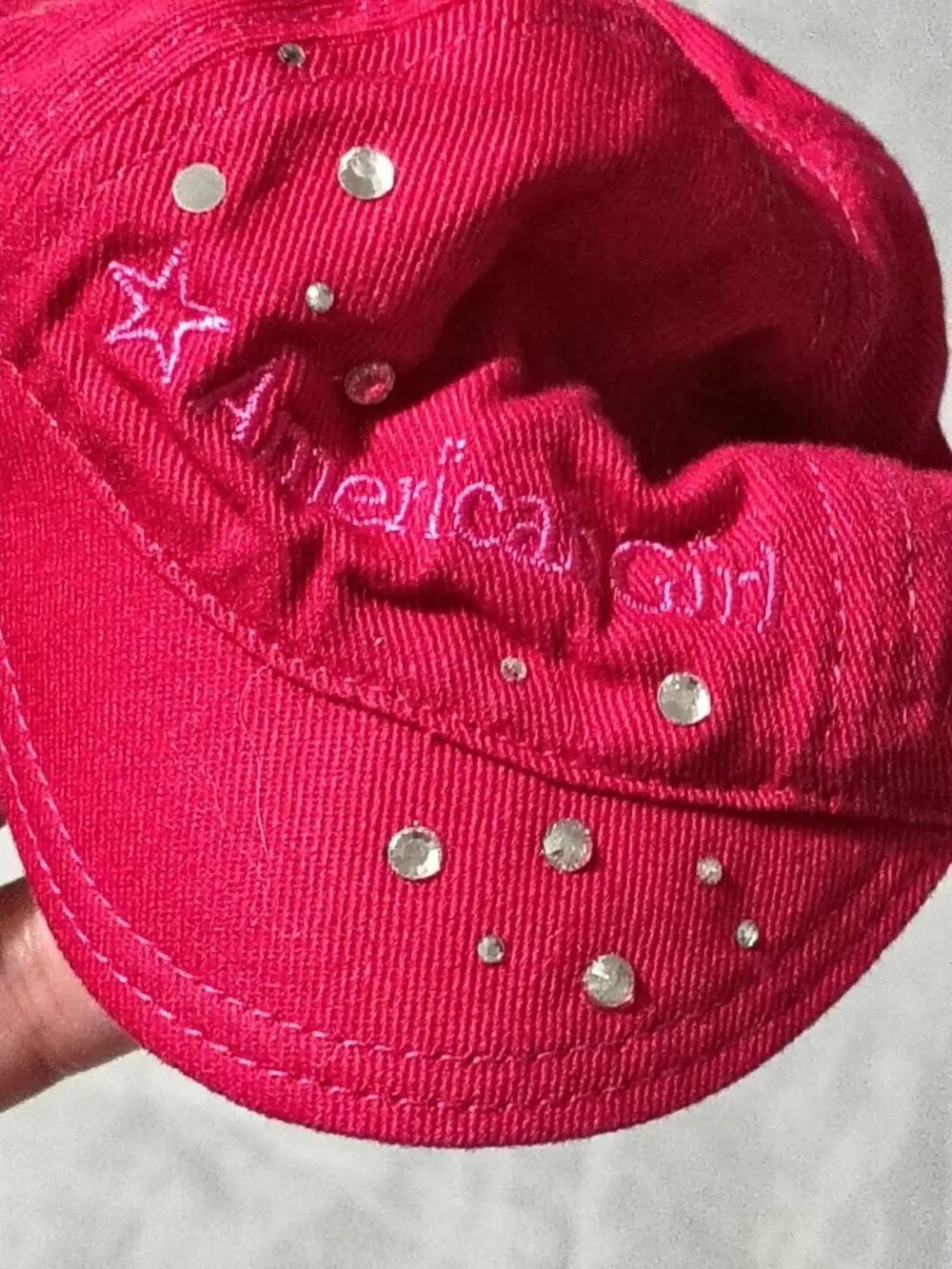American Girl Red Baseball Cap Girls Rhinestones Adjustable One Size